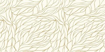 Curly waves tracery, curved lines, stylized abstract petals pattern. Seamless leaf background. Golden outline white texture. Organic wallpapers for printing on paper or fabric vector