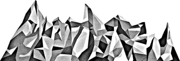 Monochrome mountains in pixel art style. Black and white halftone mountain ridges. Rocks isolated object. Landscape background vector