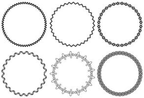 Set of decorative vintage openwork circle frames. Ornate round border on white background. Classic style pattern vector