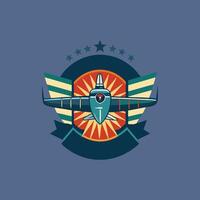 Retro airplane emblem with wings and stars vector