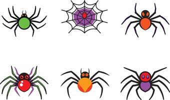 Halloween scary widow spider, a spider web with a spider .different style of spider isolated on white. vector