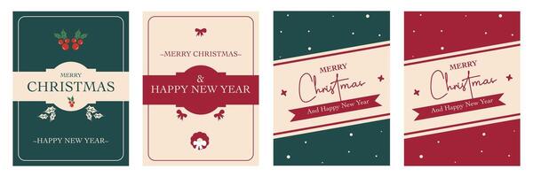 Minimalist Merry Christmas and Happy New Year Background Template Set. vector