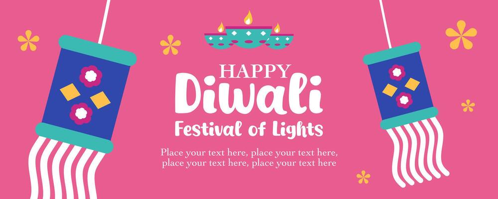 Diwali Hindu festival of lights with lanterns and oil lamps decoration for branding, social media, greeting card, web banner, cover, flyer or poster