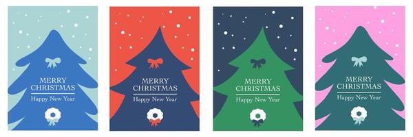 Set of colorful Merry Christmas and Happy New Year Background Template with tree element vector