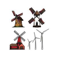 windmill vintage style in many color and texture vector