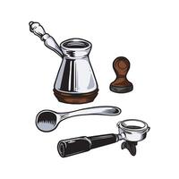 coffee tools in many color and texture vector