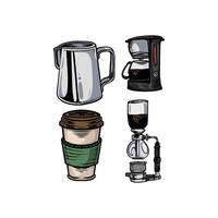 coffee tools in many color and texture vector