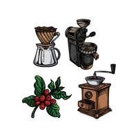 coffee tools for manual brewing in many color and texture vector