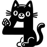 Number four, 4 in cat style in monochrome. Simple minimalistic in black ink drawing on white background vector
