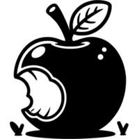 Ripe bitten apple in monochrome. Simple minimalistic in black ink drawing on white background vector