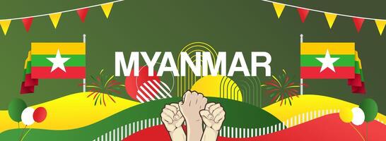 Happy Myanmar national day in attractive ornaments. Wide independence day banner, can also be used as a greeting card and sports event poster vector