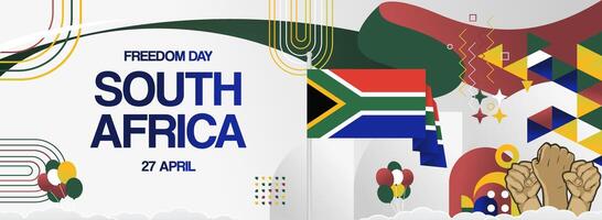 Modern geometric banner for South Africa freedom day. Trendy greeting card in flag colors, suitable for posters, web headers, sports event needs vector