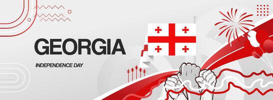 Georgia independence day design with national flag and raised hands and festive fireworks to commemorate vector