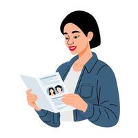Woman Reading a Document with Interest vector