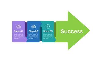 Infographic Arrow Design 3 Steps to Success. Business presentation, Time, Money, Resource and Strategy. vector