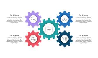 5 parts of business to success. Infographic gears design template. Business presentation, System, Strategy and Plan. vector