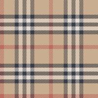 Retro seamless plaid pattern with beige, black, and red stripes, perfect for textiles, backgrounds, fashion, and vintage design projects. Ideal for classic or modern styling vector