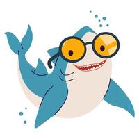Flat illustration in children's style, print on children's products. Cute shark with sunglasses vector