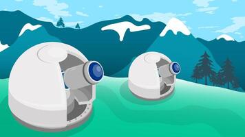 Observatory on top of mountain. Station for observing space, stars and planets of solar system. Space exploration. Illustration vector
