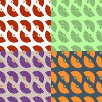 set of seamless patterns with folding fan of Japanese geisha. Ornament for decoration and printing on fabric. Design element. vector