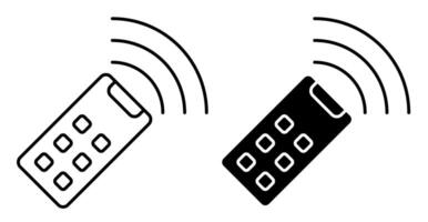 Linear icon. Control tv panel with radio waves. Remote control of electronic devices. Simple black white isolated on white background vector