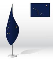 flag of american state of Alaska on flagpole for registration of solemn event, meeting foreign guests. Day of state of Alaska. Realistic 3D on white vector