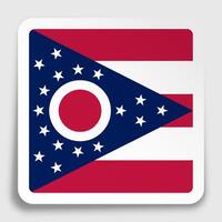 american state of Ohio flag icon on paper square sticker with shadow. Button for mobile application or web. vector
