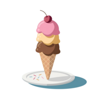 ice cream cone with three scoops and a cherry on top png