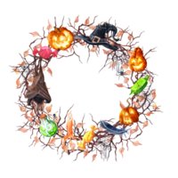 Aquarelle Helloween Vignette made with Fall bare branches and other Helloween attributes for occasion design png