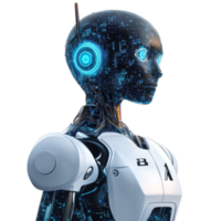 Advanced tech humanoid robot display transparent png