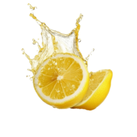Fresh lemon slices splashing in clear water transparent png