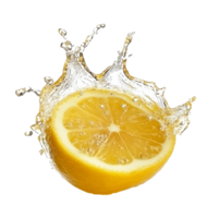 Fresh lemon slice splashing in clear water transparent png