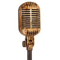 Vintage microphone on a stand in soft lighting transparent png
