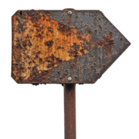 Rusty directional sign with weathered surface transparent png