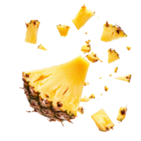 Pineapple chunks burst on white backdrop transparent png
