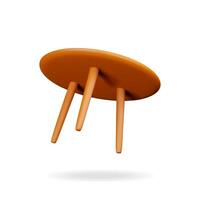 3d wooden table stand with legs isolated on white. Render empty table with round brown countertop. Circle desk for office, kitchen or home vector
