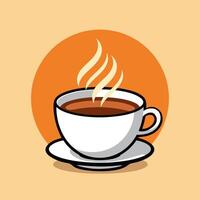 A cup of tea on a saucer with steam rising from it vector