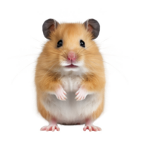 Golden hamster with fluffy fur and pink paws standing on a transparent background png