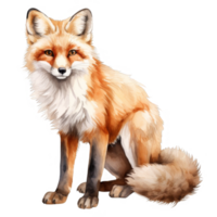 A Watercolor Painting of a Red Fox Sitting with its Tail Wrapped Around its Body png