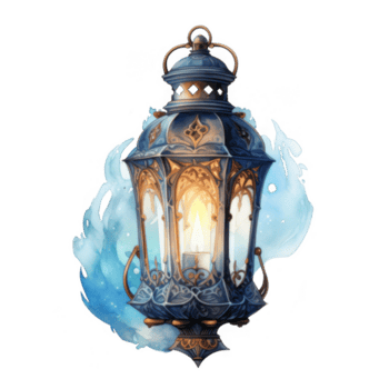 florido azul linterna con un brillante vela y acuarela antecedentes png