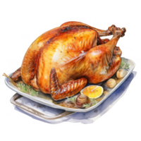Roasted Turkey with Lemon and Garlic on a Serving Platter png