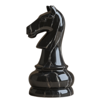 Glossy black chess knight piece, isolated on a transparent background png
