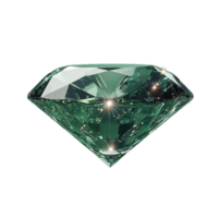 Green diamond gemstone with sharp facets, isolated on a transparent background png