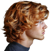 Side profile of a man with curly blonde hair on a transparent background png
