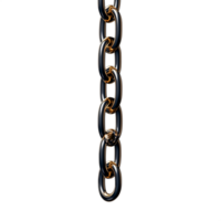 Vertical metallic chain with dark black and golden links hanging on a transparent background png