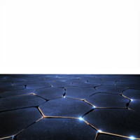 Futuristic dark metallic hexagonal tiles with glowing cracks on a transparent background png