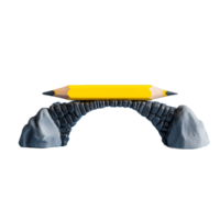 Yellow pencil forming a bridge between two stone cliffs on a transparent background png