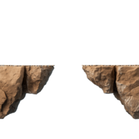 Two isolated rock cliffs with a gap between them on a transparent background png