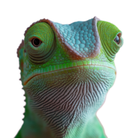 Closeup of a colorful chameleon with detailed skin texture on a transparent background png