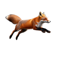 Running red fox with smooth fur leaping forward on transparent background png